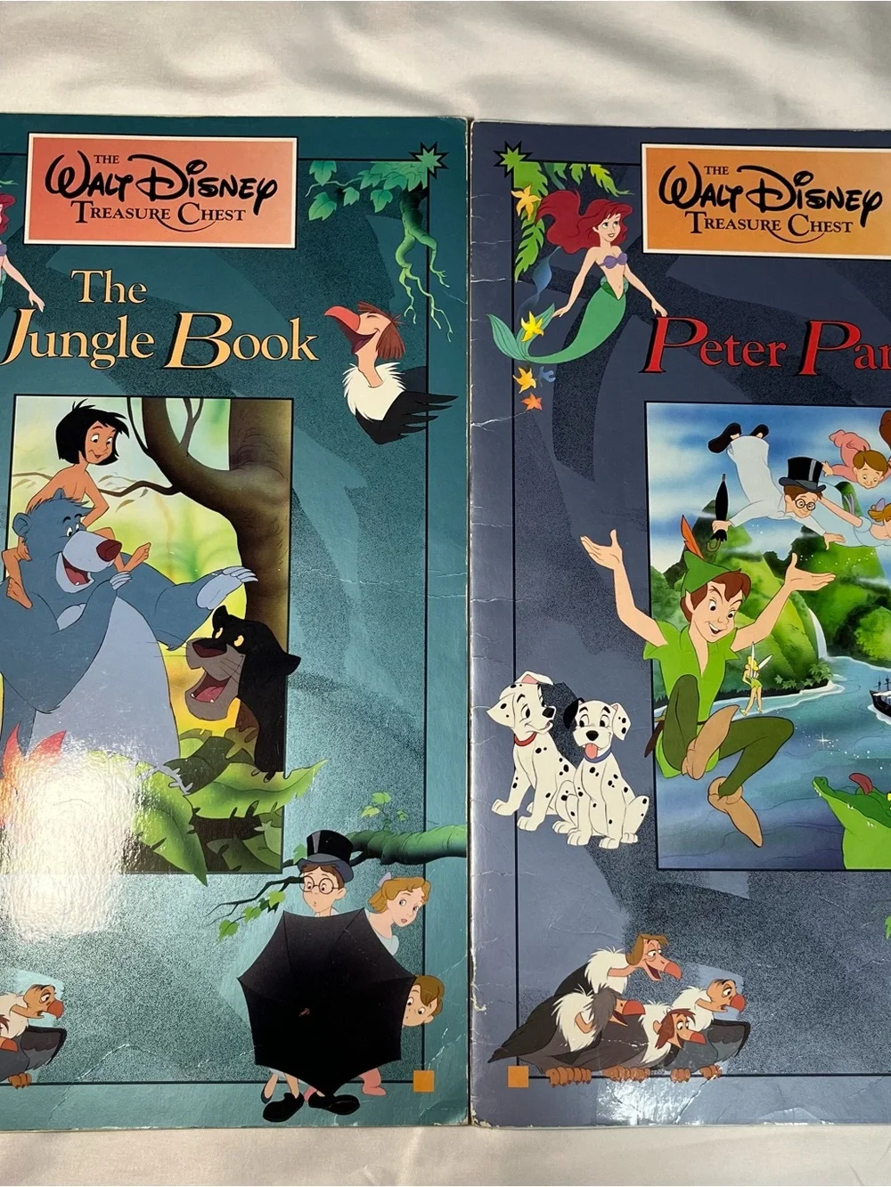 Vintage 1991 Disney Treasure Chest Jumbo Book Lot 4 Bambi Peter Mermaid Jungle